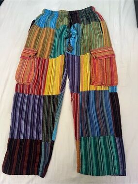 Multi-Color Patchwork Cargo Hippie Boho Pants